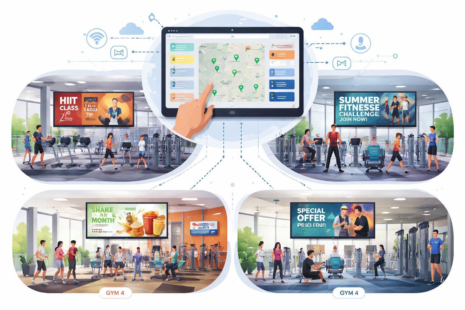 Multiple Chain Store Signage Gym Digital Signage Software | Gym Signage
